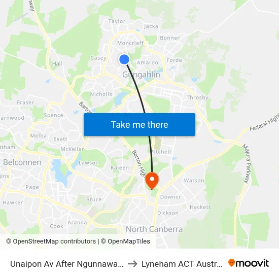 Unaipon Av After Ngunnawal Ps to Lyneham ACT Australia map