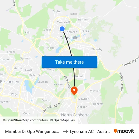 Mirrabei Dr Opp Wanganeen Av to Lyneham ACT Australia map
