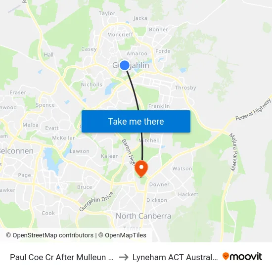 Paul Coe Cr After Mulleun Cl to Lyneham ACT Australia map