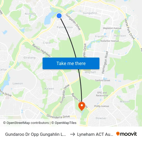 Gundaroo Dr Opp Gungahlin Lakes Club to Lyneham ACT Australia map