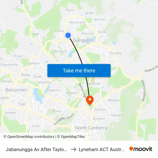 Jabanungga Av After Taylor St to Lyneham ACT Australia map