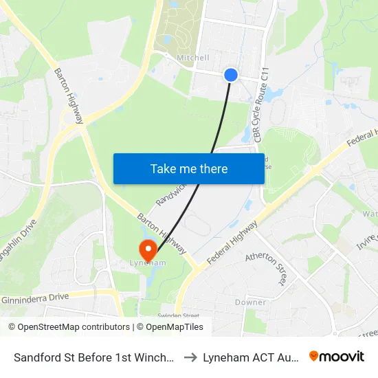 Sandford St Before 1st Winchombe Ct to Lyneham ACT Australia map