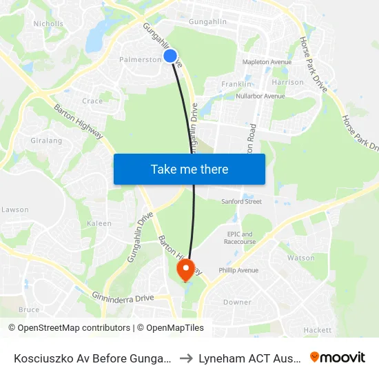 Kosciuszko Av Before Gungahlin Dr to Lyneham ACT Australia map