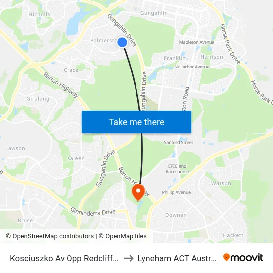 Kosciuszko Av Opp Redcliffe St to Lyneham ACT Australia map