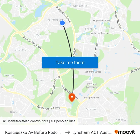 Kosciuszko Av Before Redcliffe St to Lyneham ACT Australia map