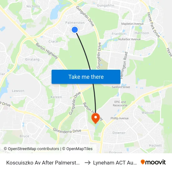Koscuiszko Av After Palmerston Shops to Lyneham ACT Australia map