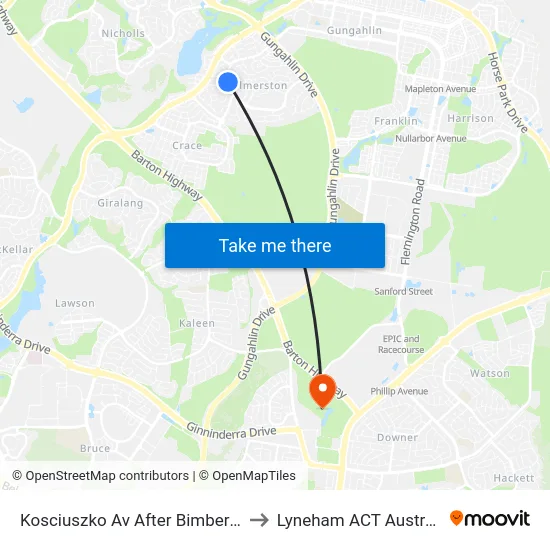 Kosciuszko Av After Bimberi Cr to Lyneham ACT Australia map