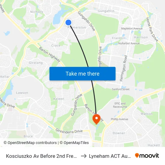 Kosciuszko Av Before 2nd Freeling Cct to Lyneham ACT Australia map