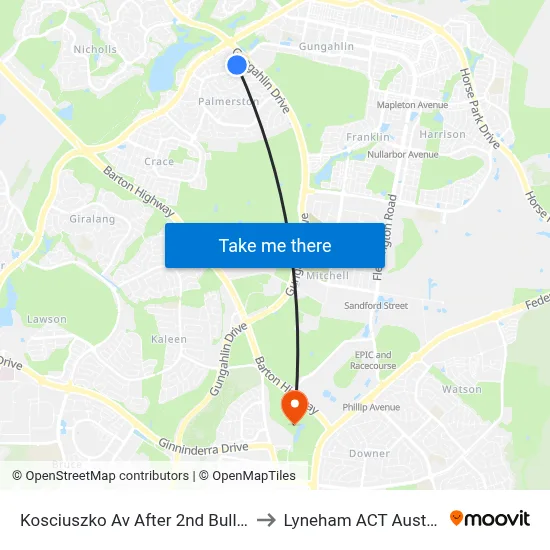 Kosciuszko Av After 2nd Buller Cr to Lyneham ACT Australia map