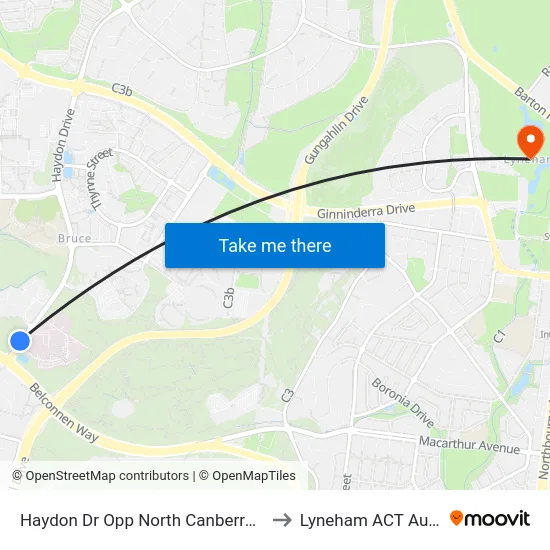 Haydon Dr Opp North Canberra Hospital to Lyneham ACT Australia map