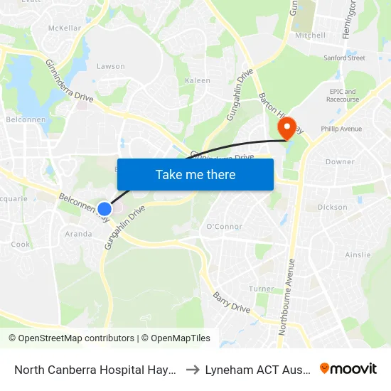 North Canberra Hospital Haydon Dr to Lyneham ACT Australia map