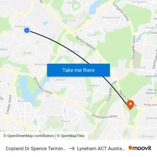 Copland Dr Spence Terminus to Lyneham ACT Australia map