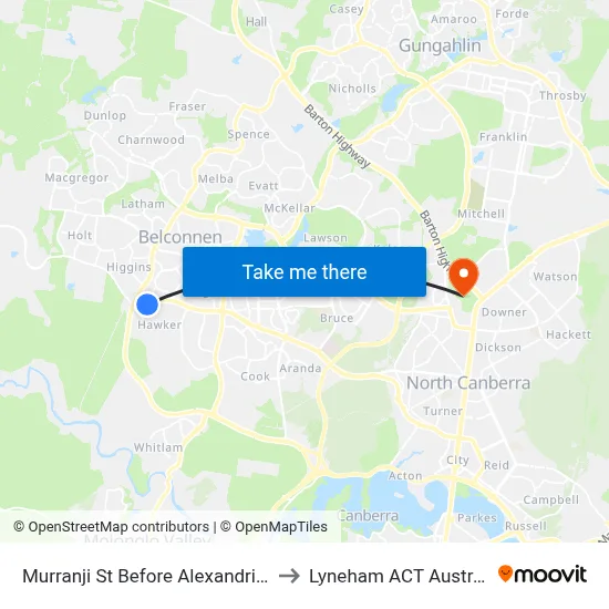 Murranji St Before Alexandria St to Lyneham ACT Australia map