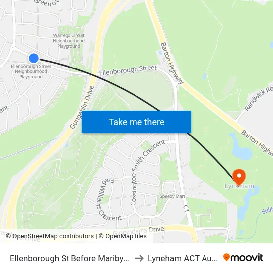 Ellenborough St Before Maribyrnong Av to Lyneham ACT Australia map
