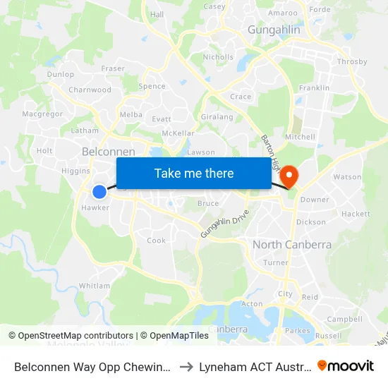 Belconnen Way Opp Chewings St to Lyneham ACT Australia map