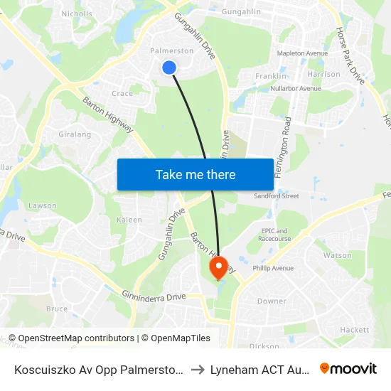 Koscuiszko Av Opp Palmerston Shops to Lyneham ACT Australia map