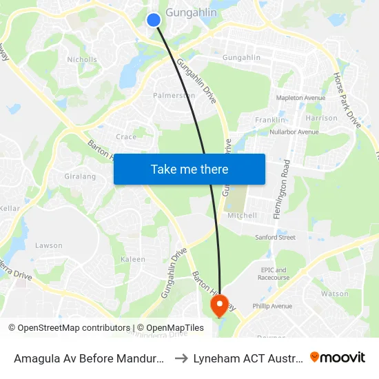 Amagula Av Before Mandurah Pl to Lyneham ACT Australia map
