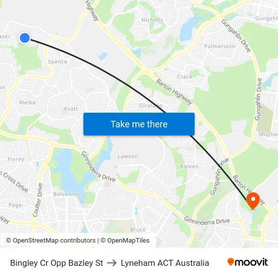 Bingley Cr Opp Bazley St to Lyneham ACT Australia map