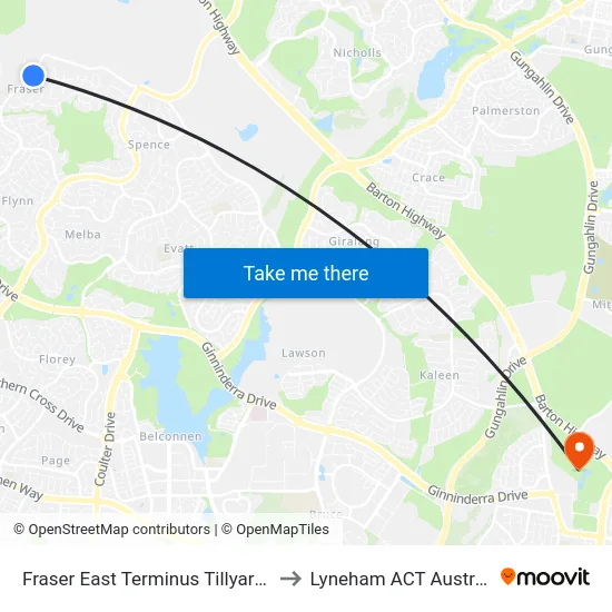 Fraser East Terminus Tillyard Dr to Lyneham ACT Australia map