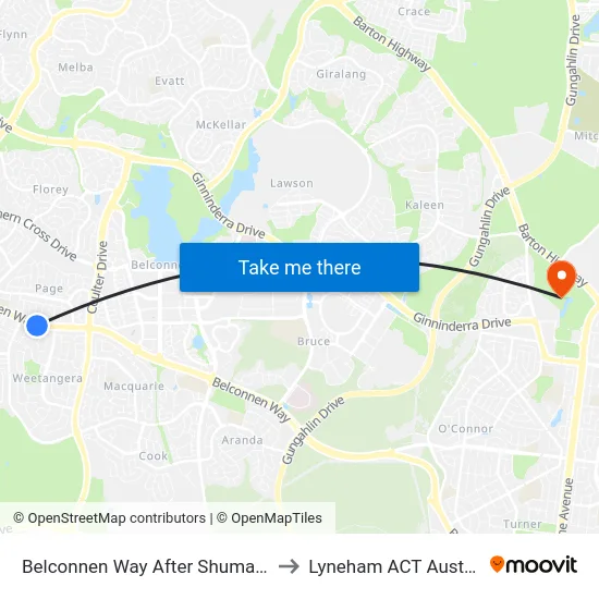 Belconnen Way After Shumack St to Lyneham ACT Australia map
