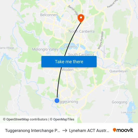 Tuggeranong Interchange Plt 5 to Lyneham ACT Australia map