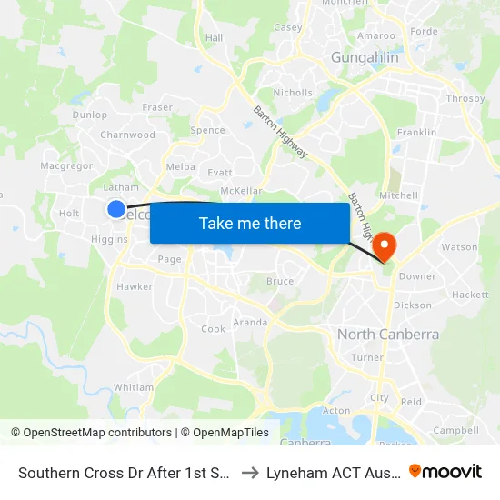 Southern Cross Dr After 1st Starke St to Lyneham ACT Australia map