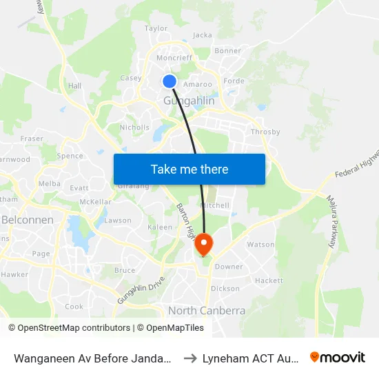Wanganeen Av Before Jandamarra St to Lyneham ACT Australia map