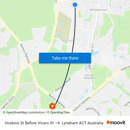 Hoskins St Before Vicars St to Lyneham ACT Australia map