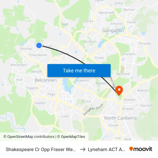 Shakespeare Cr Opp Fraser West Terminus to Lyneham ACT Australia map