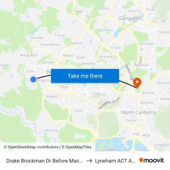 Drake Brockman Dr Before Macnaughton St to Lyneham ACT Australia map