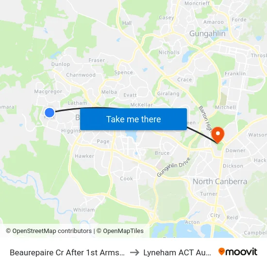 Beaurepaire Cr After 1st Armstrong Cr to Lyneham ACT Australia map