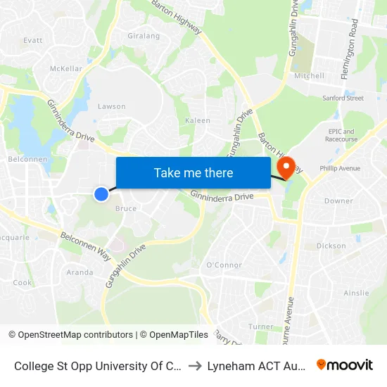 College St Opp University Of Canberra to Lyneham ACT Australia map