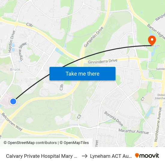Calvary Private Hospital Mary Potter Cct to Lyneham ACT Australia map