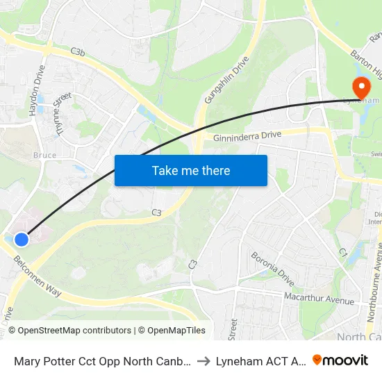 Mary Potter Cct Opp North Canberra Hospital to Lyneham ACT Australia map