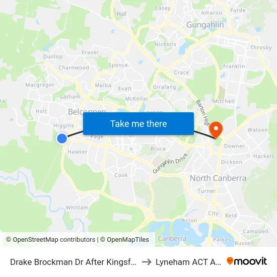 Drake Brockman Dr After Kingsford Smith Dr to Lyneham ACT Australia map