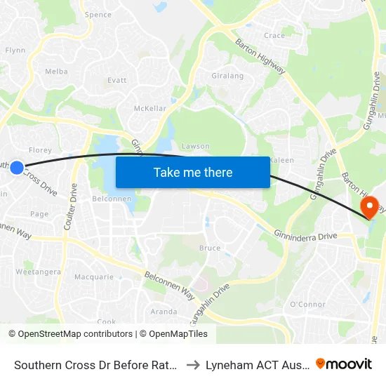 Southern Cross Dr Before Ratcliffe Cr to Lyneham ACT Australia map