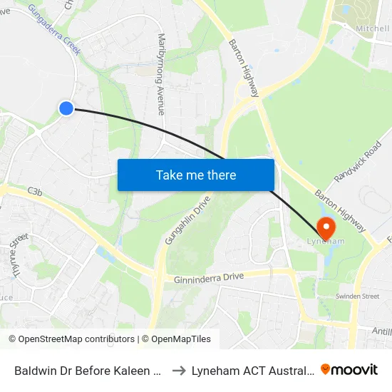 Baldwin Dr Before Kaleen Hs to Lyneham ACT Australia map