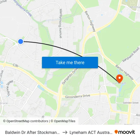 Baldwin Dr After Stockman Av to Lyneham ACT Australia map