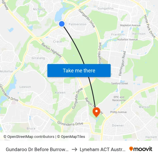 Gundaroo Dr Before Burrowa St to Lyneham ACT Australia map