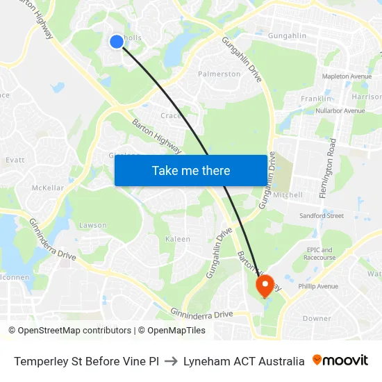 Temperley St Before Vine Pl to Lyneham ACT Australia map
