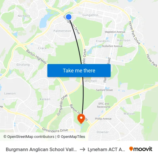 Burgmann Anglican School Valley Campus to Lyneham ACT Australia map