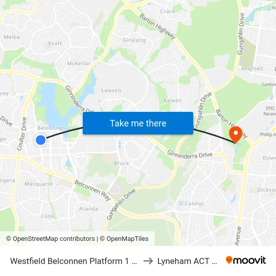 Westfield Belconnen Platform 1 Set Down Only to Lyneham ACT Australia map