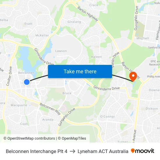 Belconnen Interchange Plt 4 to Lyneham ACT Australia map