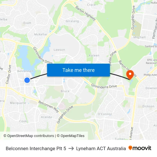 Belconnen Interchange Plt 5 to Lyneham ACT Australia map