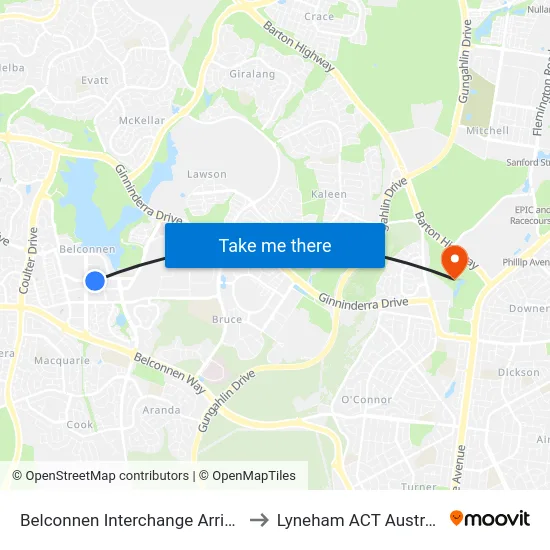 Belconnen Interchange Arrivals to Lyneham ACT Australia map