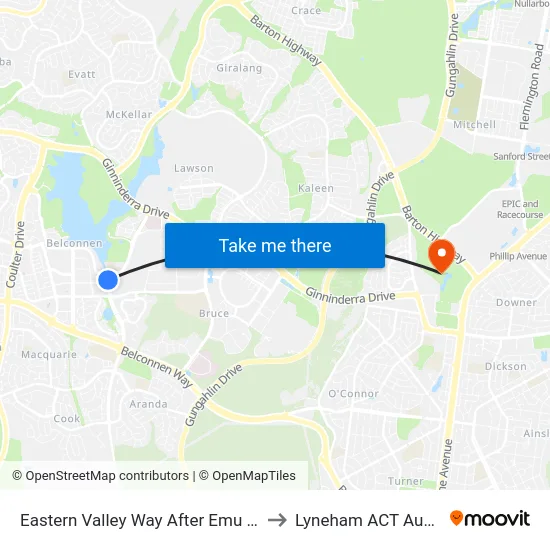 Eastern Valley Way After Emu Bank Dr to Lyneham ACT Australia map
