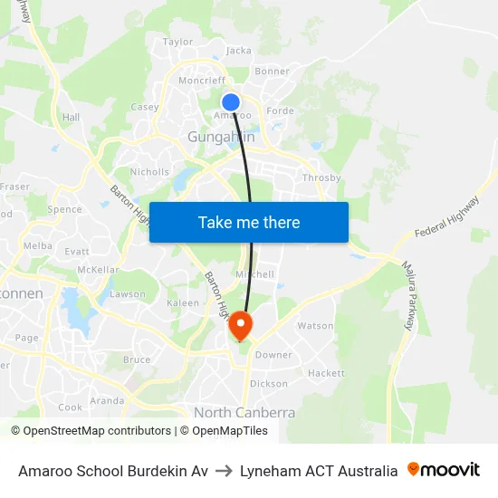 Amaroo School Burdekin Av to Lyneham ACT Australia map