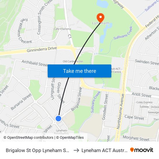 Brigalow St Opp Lyneham Shops to Lyneham ACT Australia map