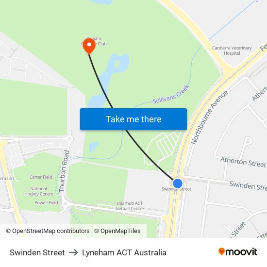 Swinden Street to Lyneham ACT Australia map