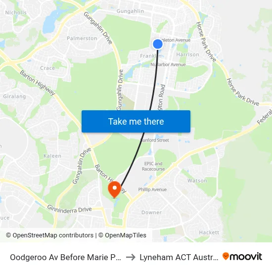 Oodgeroo Av Before Marie Pitt St to Lyneham ACT Australia map